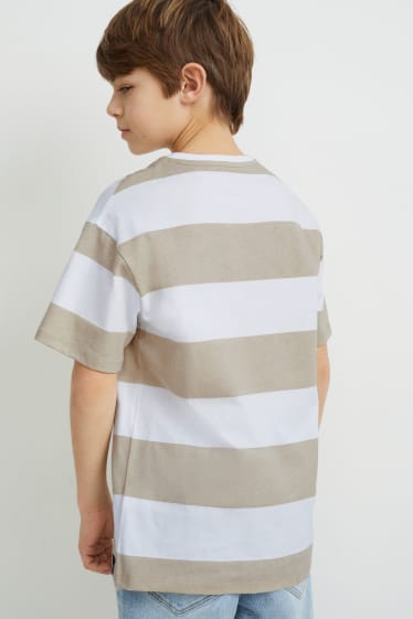 Kinder Jungen - Kurzarmshirt - gestreift - hellbeige