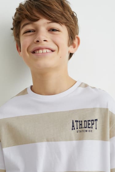 Kinder Jungen - Kurzarmshirt - gestreift - hellbeige