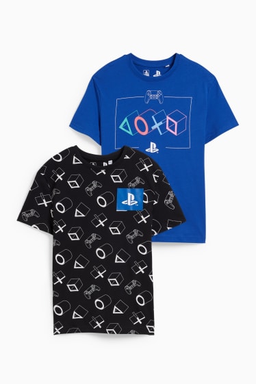 Kinder - Multipack 2er - PlayStation - Kurzarmshirt - blau / schwarz