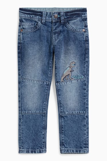 Dětské - Motiv dinosaura - slim jeans - džíny - světle modré
