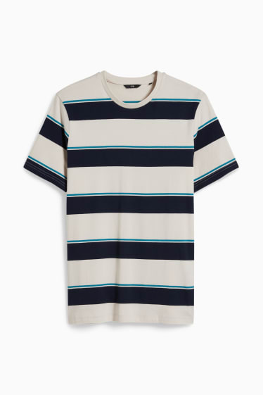 Men - T-shirt - striped - light beige