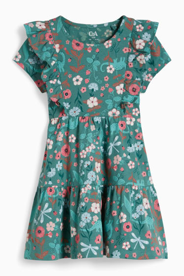 Bambine - Set - vestito e scrunchie - 2 pezzi - a fiori - verde