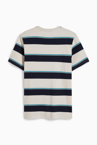 Men - T-shirt - striped - light beige