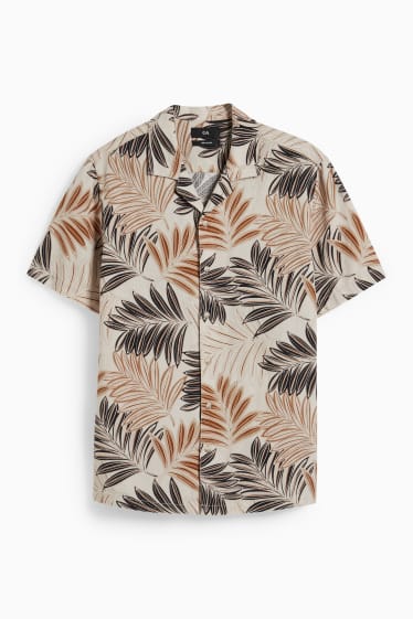 Home - Camisa - regular fit - coll solapa - mescla de lli - beix