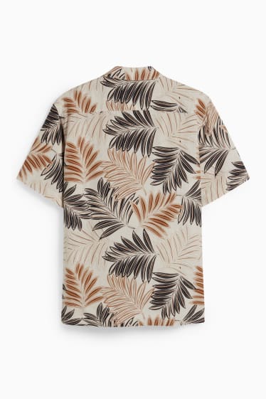 Home - Camisa - regular fit - coll solapa - mescla de lli - beix