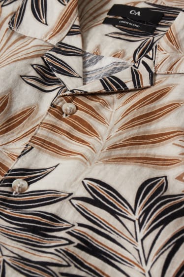 Home - Camisa - regular fit - coll solapa - mescla de lli - beix