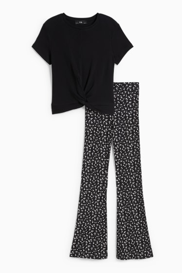 Children - Set - short sleeve T-shirt and flared leggings - 2 piece - black