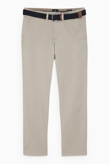 Pánské - Kalhoty chino s páskem - regular fit - taupe
