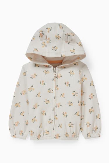 Bébés - Sweat zippé en molleton bébé à capuche - à fleurs - blanc crème