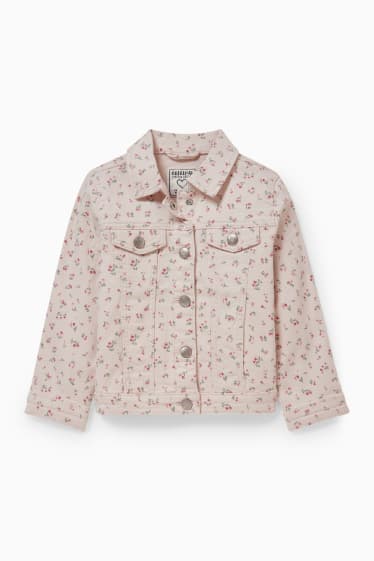 Enfants - Veste en jean - à fleurs - rose