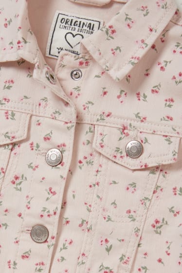 Enfants - Veste en jean - à fleurs - rose