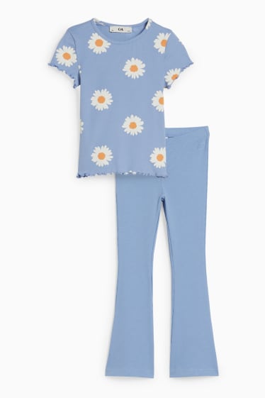 Kinder - Set - Kurzarmshirt und Flared Leggings - 2 teilig - blau