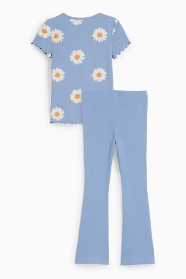 Kinder - Set - Kurzarmshirt und Flared Leggings - 2 teilig - blau