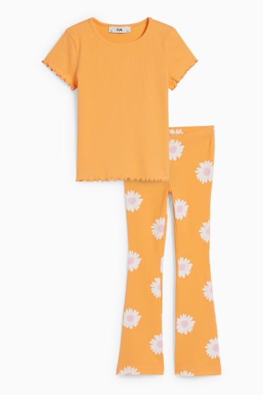 Bambini - Set - t-shirt e leggings svasati - 2 pezzi - arancione