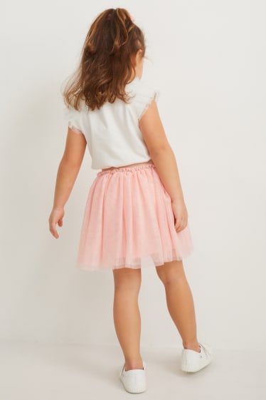 Children - Set - short sleeve T-shirt, skirt and scrunchie - 3 piece - white / rose