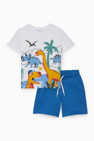 Bambini - Dinosauri - set - maglia a maniche corte e shorts - 2 pezzi - bianco