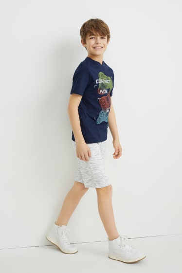 Dětské - Souprava - tričko s krátkým rukávem a teplákové šortky - tmavomodrá