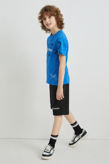 Bambini - PlayStation - set - t-shirt e shorts in felpa - blu