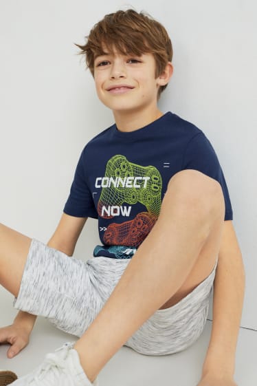 Kinder Jungen - Set - Kurzarmshirt und Sweatshorts - dunkelblau