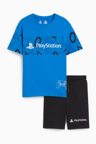 Copii - PlayStation - set - tricou cu mânecă scurtă și pantaloni scurți trening - albastru