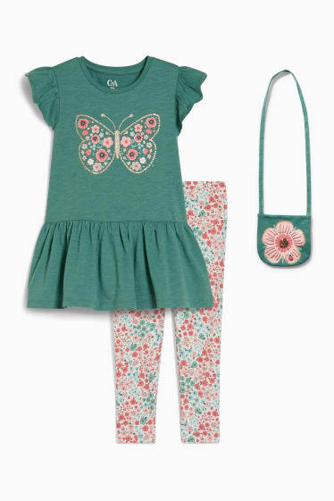 Bambini - Set - maglia a maniche corte, leggings e borsa - 3 pezzi - verde