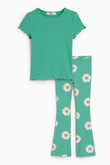 Dětské - Souprava - tričko s krátkým rukávem a flared legíny - 2dílná - zelená