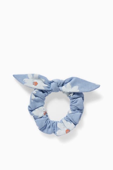 Kinderen - Set - jurk en scrunchie - 2-delig - gebloemd - lichtblauw