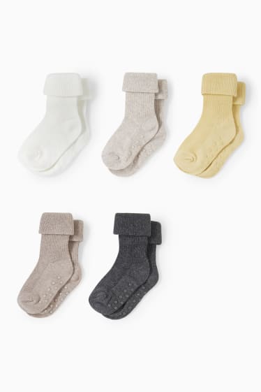 Bébés - Lot de 5 - chaussettes antidérapantes pour bébé - blanc