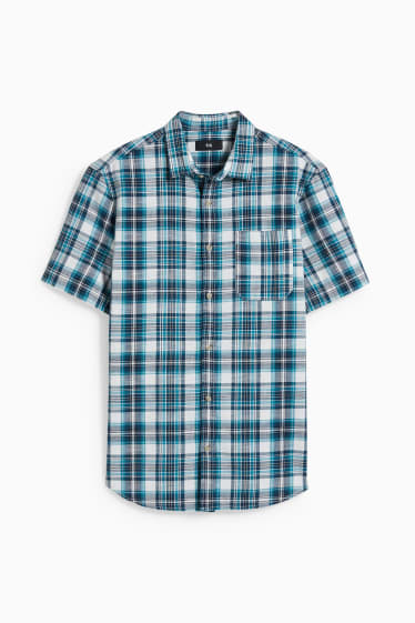 Uomo - Camicia - regular fit - collo all'italiana - a quadretti - turchese