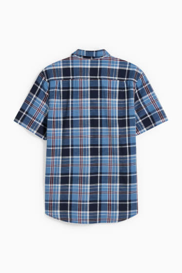 Heren - Overhemd - regular fit - kent - geruit - donkerblauw