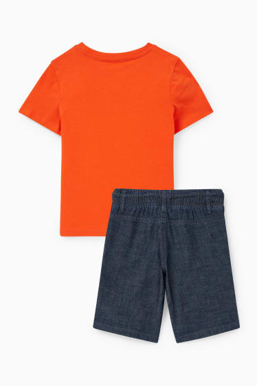 Copii - Băieți - Set - tricou cu mânecă scurtă, pantaloni scurți și breloc - 3 piese - portocaliu
