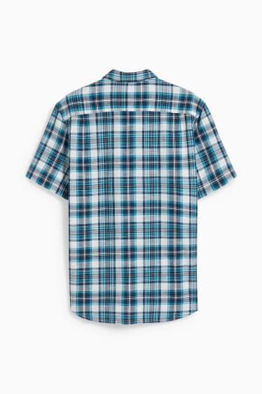 Uomo - Camicia - regular fit - collo all'italiana - a quadretti - turchese