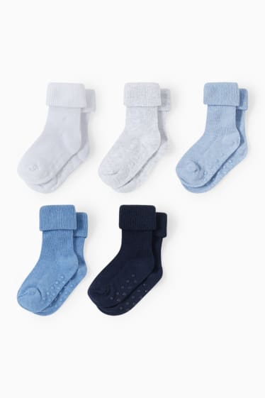 Bébés - Lot de 5 - chaussettes antidérapantes pour bébé - bleu