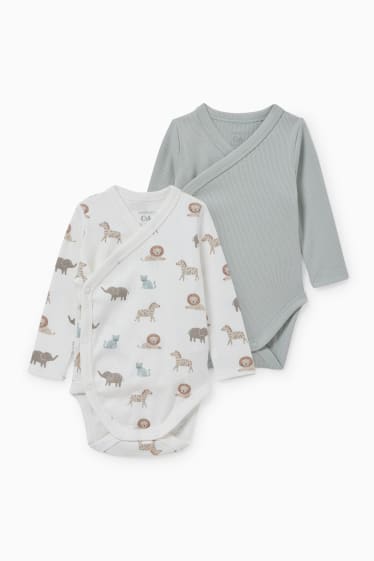 Baby: jongens - Set van 2 - wikkelrompertje - wit / turquoise