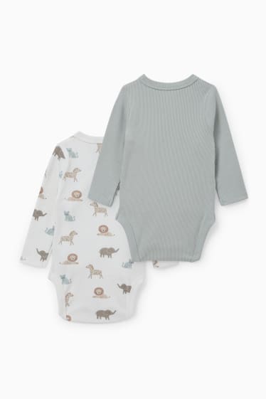 Baby: jongens - Set van 2 - wikkelrompertje - wit / turquoise