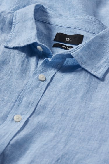 Hommes - Chemise en lin - regular fit - col kent - bleu clair