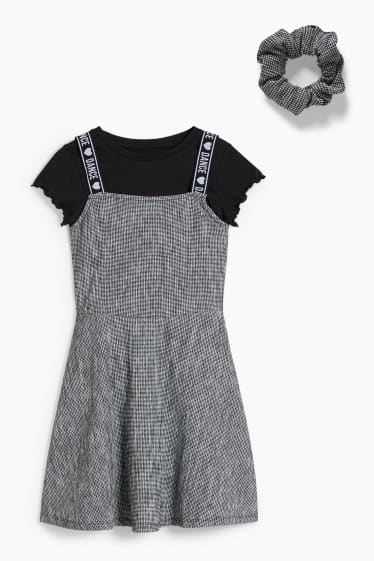 Kinder - Set - Kurzarmshirt, Kleid und Scrunchie - 3 teilig - schwarz