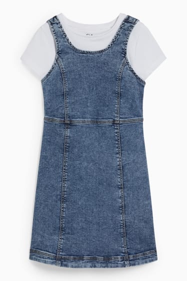 Kinder - Set - Jeanskleid und Kurzarmshirt - 2 teilig - jeansblau