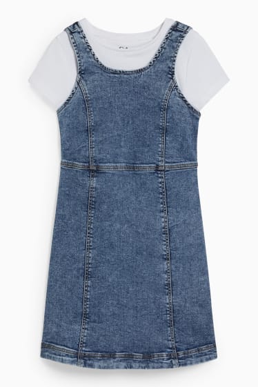 Bambine - Set - vestito di jeans e maglia a maniche corte - 2 pezzi - jeans blu
