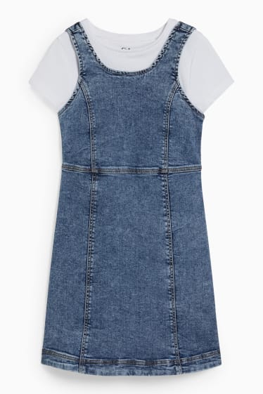 Copii - Set - rochie din denim și tricou cu mânecă scurtă - 2 piese - denim-albastru