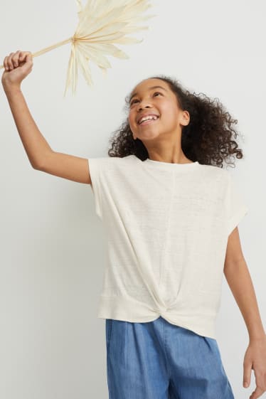 Bambine - Maglia a maniche corte con nodo - bianco crema