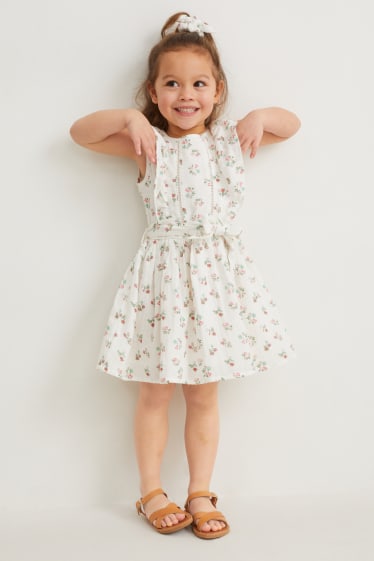 Copii - Fete - Set - rochie și elastic de păr - 2 piese - cu flori - alb-crem