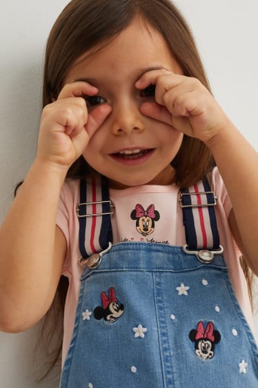 Dětské - Minnie Mouse - souprava - tričko s krátkým rukávem a šaty s laclem - 2dílná - džíny - světle modré