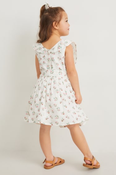 Dětské - Souprava - šaty a scrunchie gumička do vlasů - 2dílná - s květinovým vzorem - krémově bílá