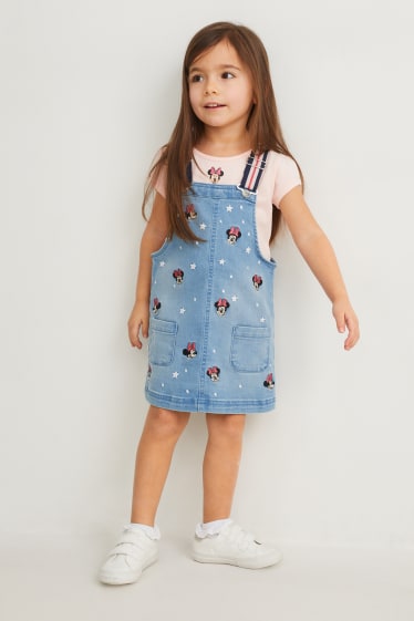 Enfants - Minnie Mouse - ensemble - T-shirt et robe-salopette - 2 pièces - jean bleu clair