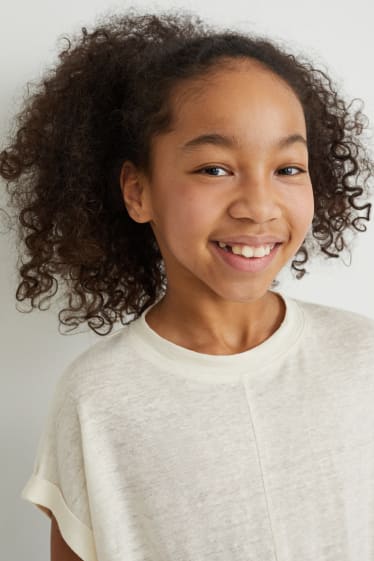 Bambine - Maglia a maniche corte con nodo - bianco crema