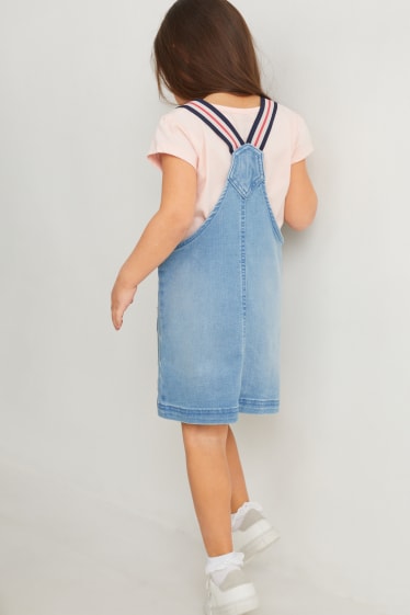 Enfants filles - Minnie Mouse - ensemble - T-shirt et robe-salopette - 2 pièces - jean bleu clair