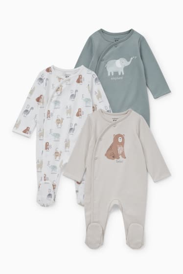 Baby Buben - Multipack 3er - Baby-Schlafanzug - dunkelgrau / weiß