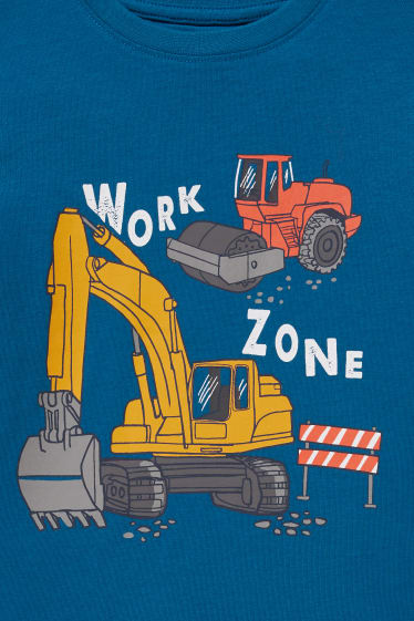Enfants garçons - Lot de 2 - dinosaures et tractopelles - T-shirts - bleu / blanc