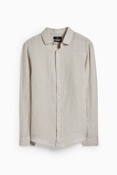 Men - Linen shirt - regular fit - kent collar - beige